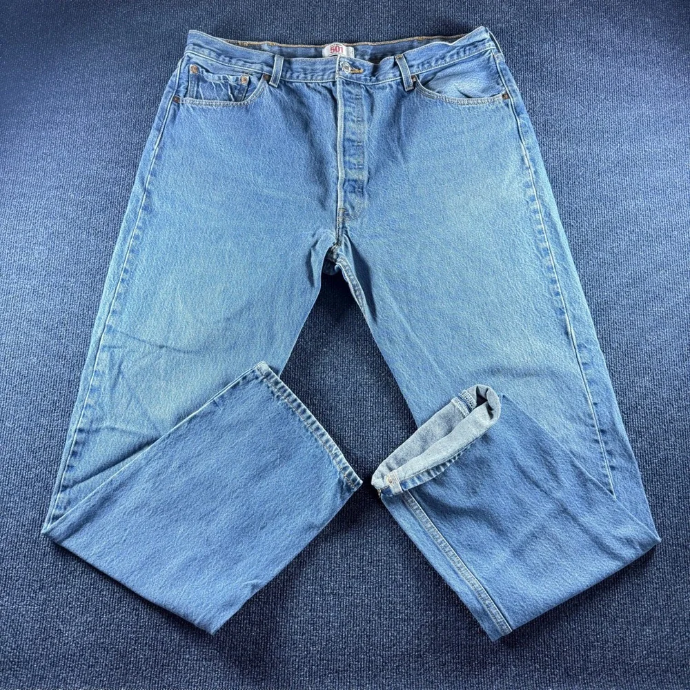 Levis 501 Original Straight Leg Jeans Mens 42x38 Blue Denim Button Fly 115010000